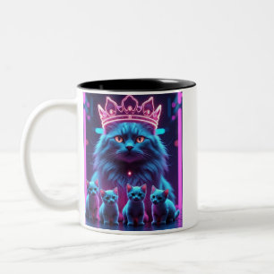 Neon Koning Kat & Mooie Kittens Levendig Neon Po Tweekleurige Koffiemok