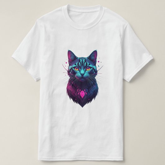Neon Kosmische Kat Illustratie T-shirt (Design voorkant)