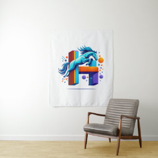 Neon Kracht Paard Springt Over H Letter Wandkleed