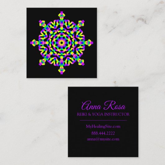 ** Neon Krachtige Mandala Healing Arts Vierkante Visitekaartje (Voorkant / Achterkant)