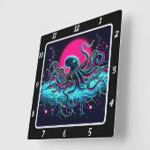 Neon Kraken Octopus Abyss Vierkante Klok (Hoek)