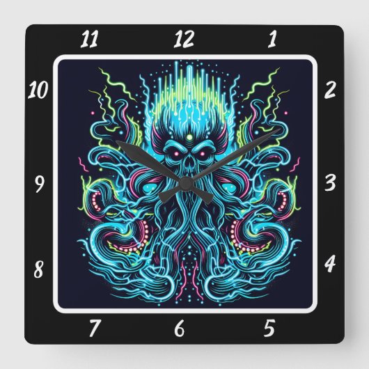 Neon Kraken Octopus Deep Current Vierkante Klok (Voorkant)