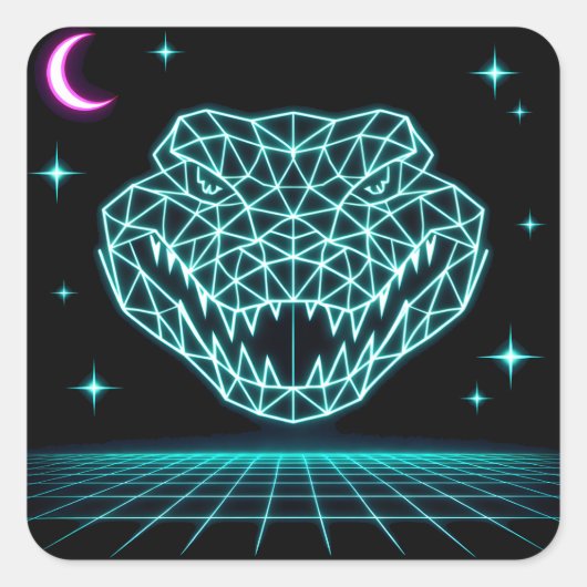 Neon Krokodil Synthwave - Retro Moeras Koning Vierkante Sticker (Voorkant)