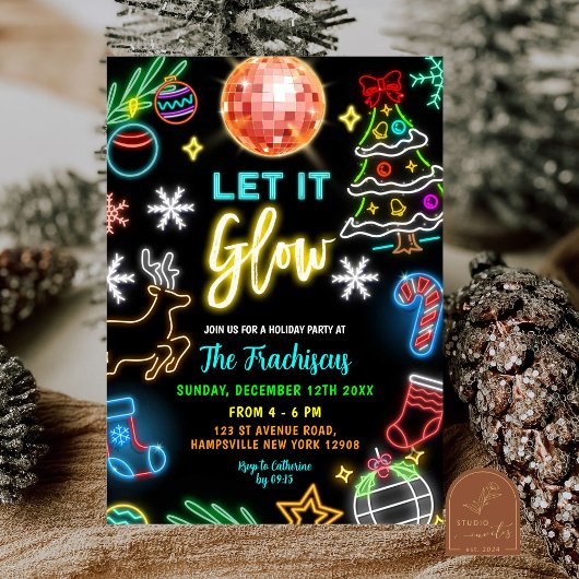 Neon Laat Het Glanzen Kerstvakantie Feest Kaart