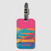neon lagoon sunset neon futurist park floating pla bagagelabel (Voorkant (verticaal))