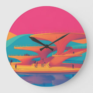 neon lagune zonsondergang neon futuristische park grote klok