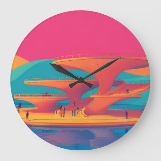 neon lagune zonsondergang neon futuristische park grote klok