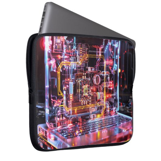 Neon laptop circuits digitale kunst laptop sleeve (Voorkant Rechts)