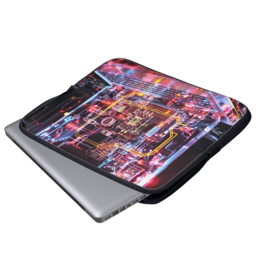 Neon laptop circuits digitale kunst laptop sleeve (Voorkant onderkant)