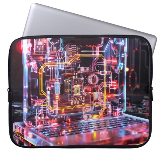 Neon laptop circuits digitale kunst sleeve (Voorkant)