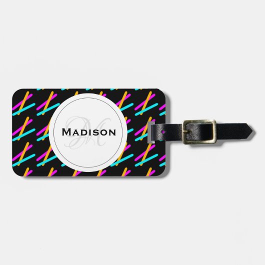 Neon Laser Hot Roze Sinaasappel Blauwgroen Bagagel Bagagelabel (Voorkant horizontaal)