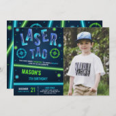 Neon Laser Label Blauw Foto Kaart (Voorkant / Achterkant)