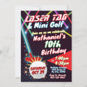 Neon Laser Label en minigolf verjaardagsuitnodigin Kaart (Voorkant)