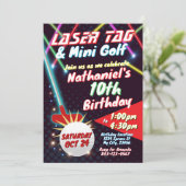 Neon Laser Label en minigolf verjaardagsuitnodigin Kaart (Staand voorkant)