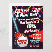 Neon Laser Label en minigolf verjaardagsuitnodigin Kaart (Voorkant / Achterkant)