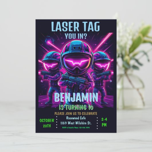 Neon Laser Label verjaardagsfeestje Kaart (Staand voorkant)