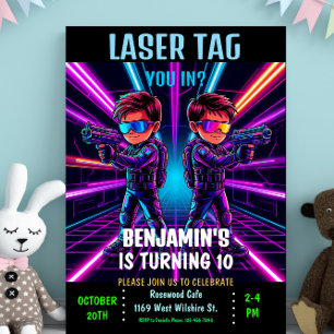 Neon Laser Label verjaardagsfeestje Kaart