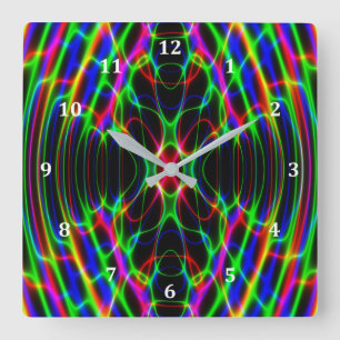 Neon Laser Light Psychedelic Abstract Vierkante Klok