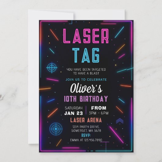 Neon Laser Tag Birthday Invitation Kaart (Voorkant)