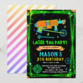 Neon Laser Tag jongens thema uitnodiging (Voorkant / Achterkant)