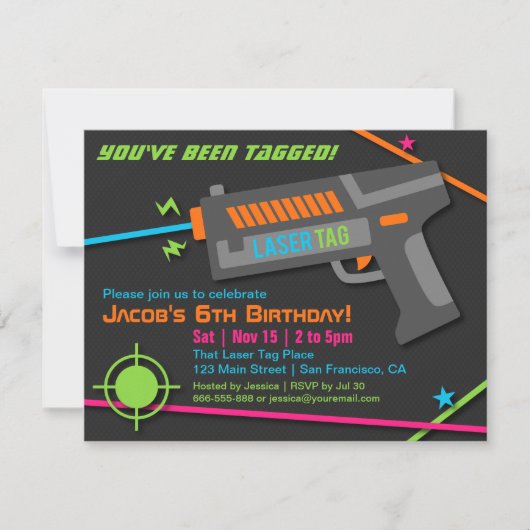 Neon Laser Tag Verjaardagsfeest Uitnodigingen (Voorkant)
