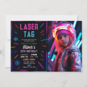 Neon Laser Tag Verjaardagsfoto Uitnodiging (Voorkant)