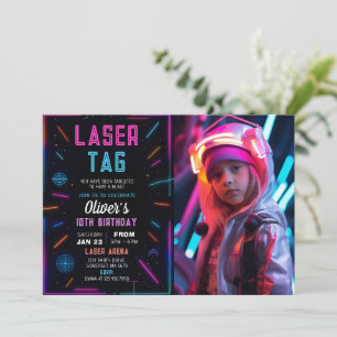 Neon Laser Tag Verjaardagsfoto Uitnodiging