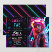 Neon Laser Tag Verjaardagsfoto Uitnodiging (Voorkant / Achterkant)
