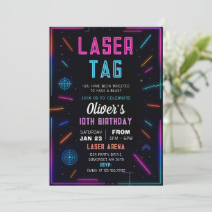 Neon Laser Tag Verjaardagsuitnodiging Kaart