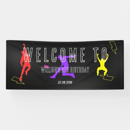 Neon Laten we springen Kinder 9e Verjaardagsfeestj Spandoek (Horizontaal)