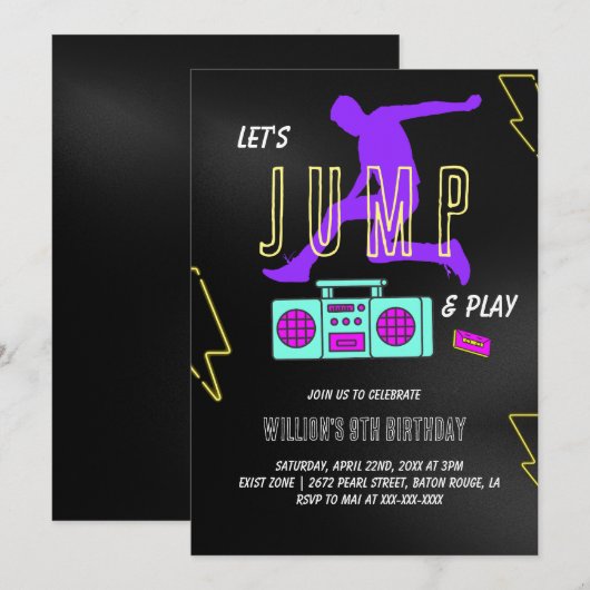 Neon Laten we springen Kinderen Verjaardagsfeestje Kaart (Voorkant / Achterkant)