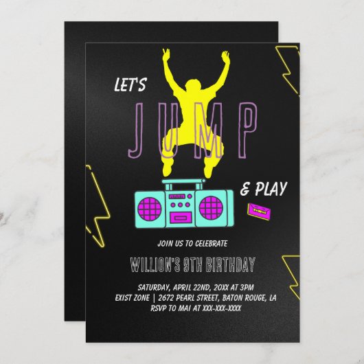 Neon Laten we springen Kinderen Verjaardagsfeestje Kaart (Voorkant / Achterkant)