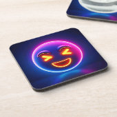 Neon Laughing Emoji Joy Bier Onderzetter (Linkerzijde)