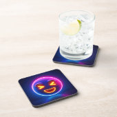 Neon Laughing Emoji Joy Bier Onderzetter (Rechterzijde)
