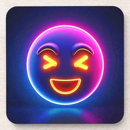 Neon Laughing Emoji Joy Bier Onderzetter (Voorkant)