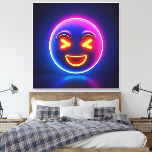 Neon Laughing Emoji Joy Canvas Afdruk (Insitu (Slaapkamer))