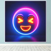 Neon Laughing Emoji Joy Canvas Afdruk (Insitu (Houten vloer))