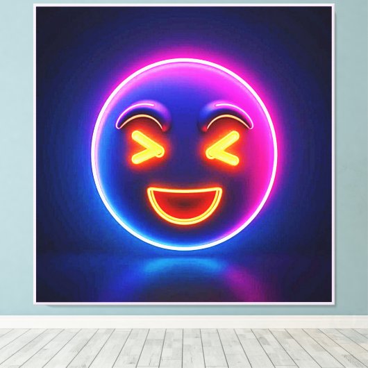 Neon Laughing Emoji Joy Canvas Afdruk (Insitu (Houten vloer))