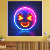 Neon Laughing Emoji Joy Canvas Afdruk (Insitu (Woonkamer))