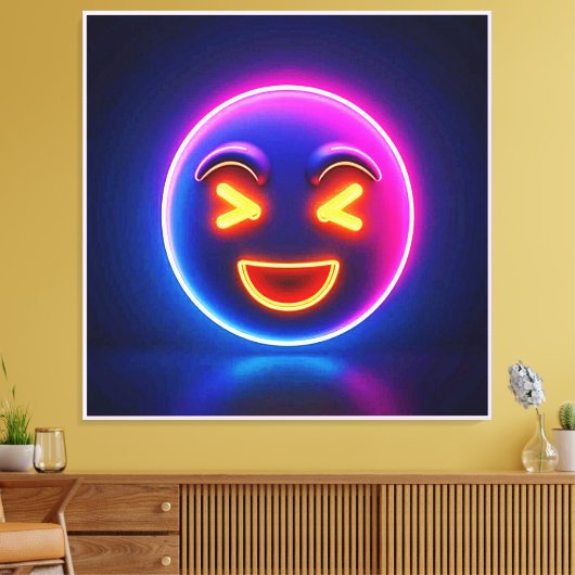 Neon Laughing Emoji Joy Canvas Afdruk (Insitu (Woonkamer))