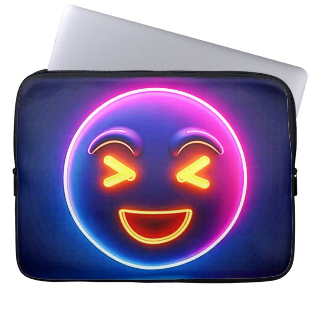 Neon Laughing Emoji Joy Laptop Sleeve (Voorkant)