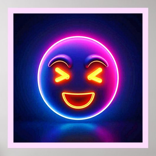 Neon Laughing Emoji Joy Poster (Voorkant)