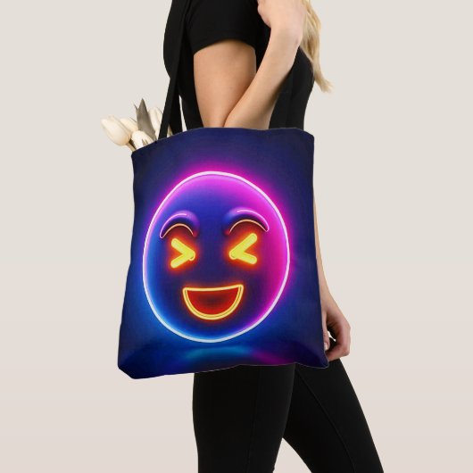 Neon Laughing Emoji Joy Tote Bag (Dichtbij)