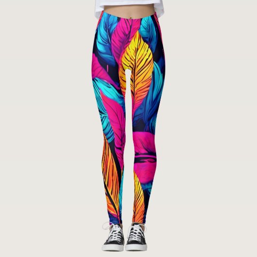 Neon Leaf Symphony Leggings (Voorkant)