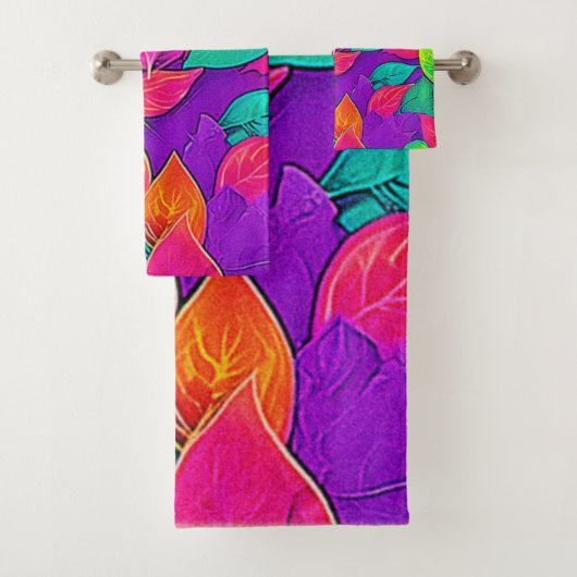 Neon Leaves: Cartoon Flow Bad Handdoek (Insitu)