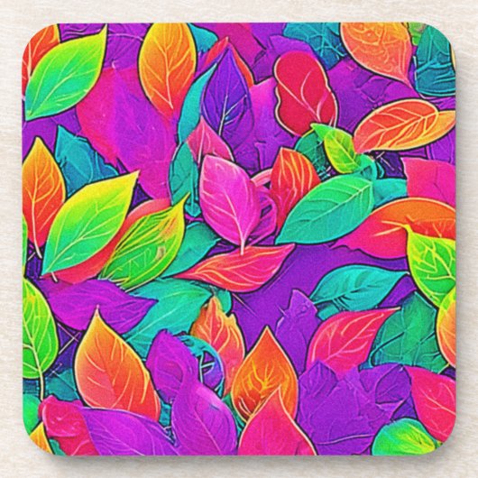 Neon Leaves: Cartoon Flow Bier Onderzetter (Voorkant)