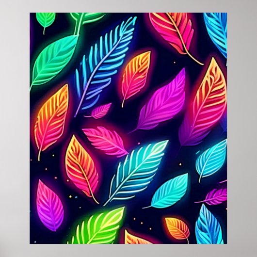 Neon Leaves in Vibrant Glow Art Poster (Voorkant)