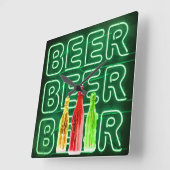 Neon LED Beer Sign Emerald Green Vierkante Klok (Hoek)