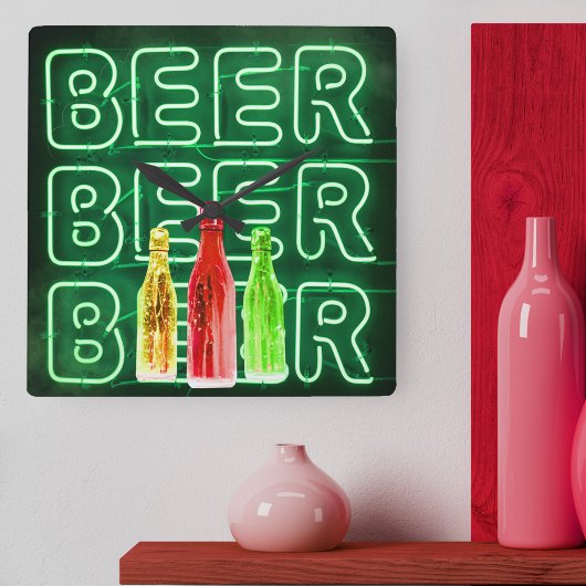 Neon LED Beer Sign Emerald Green Vierkante Klok