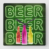 Neon LED Beer Sign Green Vierkante Klok (Voorkant)